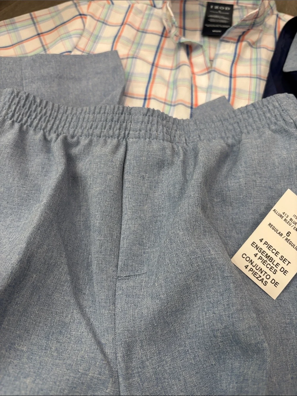 Izod Light Blue Vest and Pants with Multi-Color Plaid Shirt boys size 6